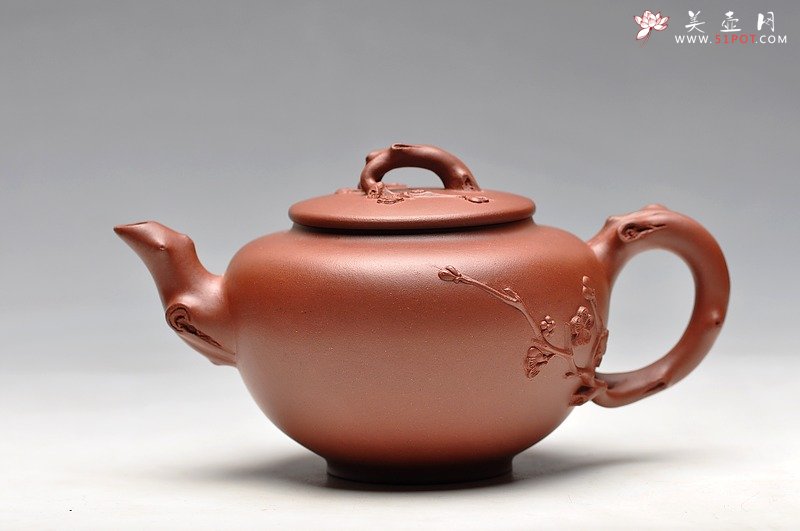 紫砂壶图片：清雅淡香 红皮龙 全手咏梅套组  - 宜兴紫砂壶网