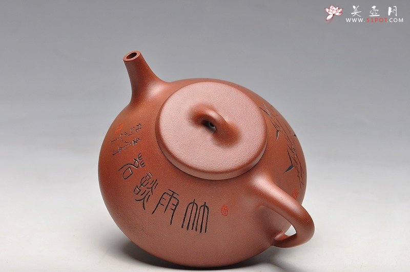 紫砂壶图片：钱伟刚装饰 全手刻竹子冶石瓢 实用佳品 竹雨谈茗 - 宜兴紫砂壶网