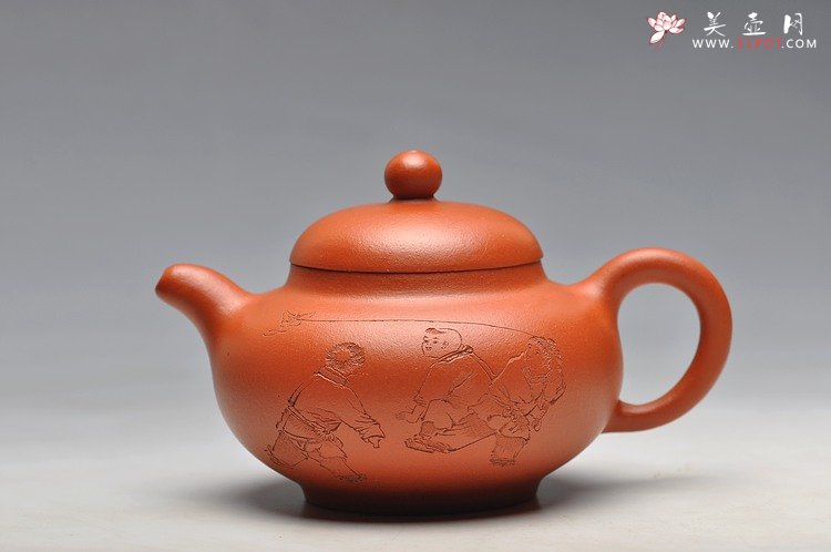 紫砂壶图片： 工笔风格 小红泥 柿圆 实用精品 绿茶 铁观音 - 宜兴紫砂壶网