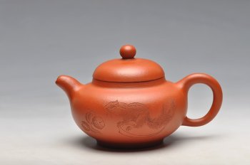 紫砂壶图片： 工笔风格 小红泥 柿圆 实用精品 绿茶 铁观音 - 宜兴紫砂壶网