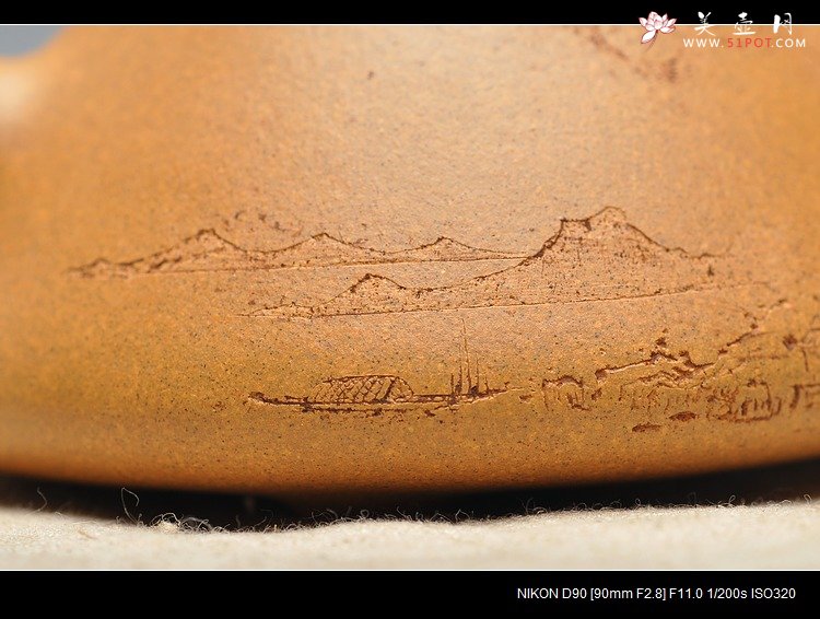 紫砂壶图片：李彦雄装饰山水 无限风光在险峰之全手子冶石瓢  淡雅 - 宜兴紫砂壶网