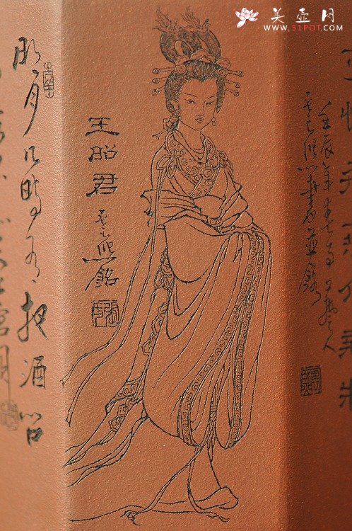 紫砂壶图片：张云熙之精品八方笔筒 四大美女 已收藏，只供欣赏 - 宜兴紫砂壶网