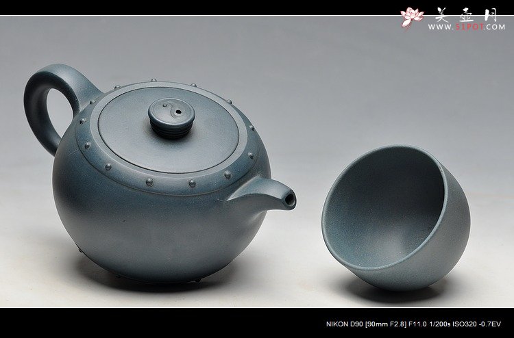 紫砂壶图片：厂壶 正品墨绿泥 八卦鼓  - 宜兴紫砂壶网