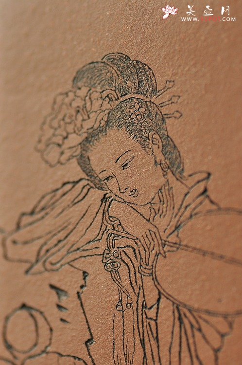 紫砂壶图片：张云熙之精品八方笔筒 四大美女 已收藏，只供欣赏 - 宜兴紫砂壶网