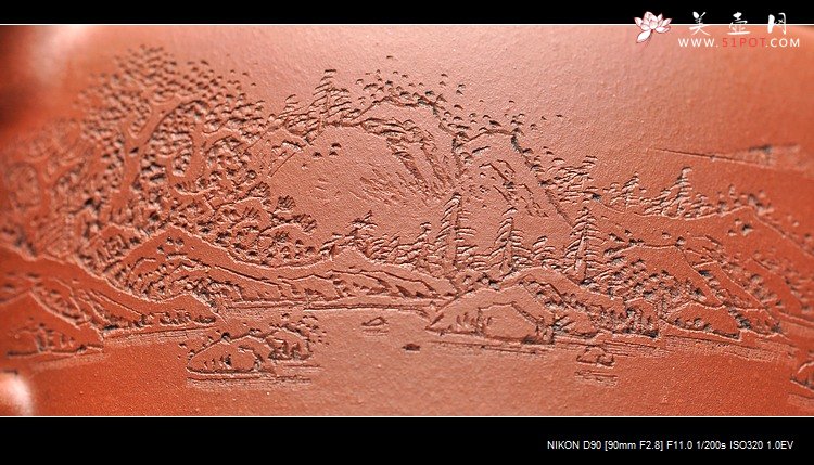 紫砂壶图片：李彦雄装饰通景山水  全手汉韵 - 宜兴紫砂壶网