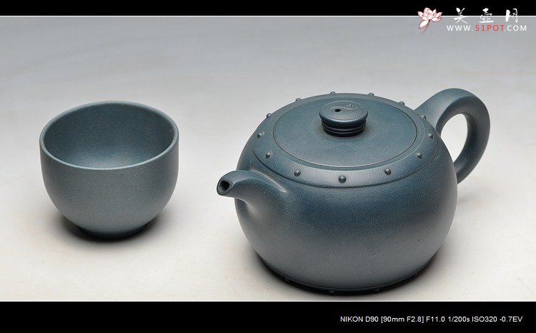 紫砂壶图片：厂壶 正品墨绿泥 八卦鼓  - 宜兴紫砂壶网