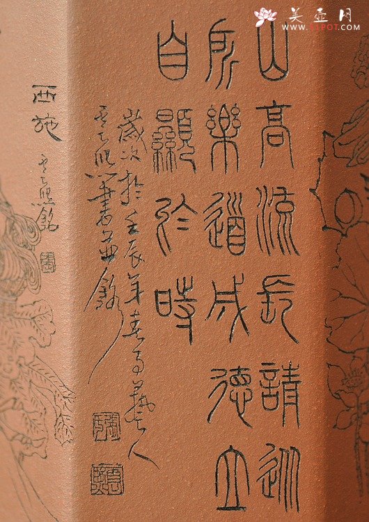 紫砂壶图片：张云熙之精品八方笔筒 四大美女 已收藏，只供欣赏 - 宜兴紫砂壶网