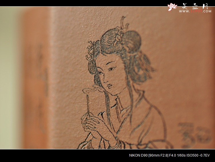 紫砂壶图片：张云熙之精品八方笔筒 四大美女 已收藏，只供欣赏 - 宜兴紫砂壶网