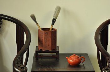 紫砂壶图片：张云熙之精品八方笔筒 四大美女 已收藏，只供欣赏 - 宜兴紫砂壶网