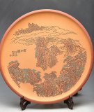 紫砂壶图片：山水味道     朱牧清作品 紫砂泥料上色 云山图 40cm - 宜兴紫砂壶网