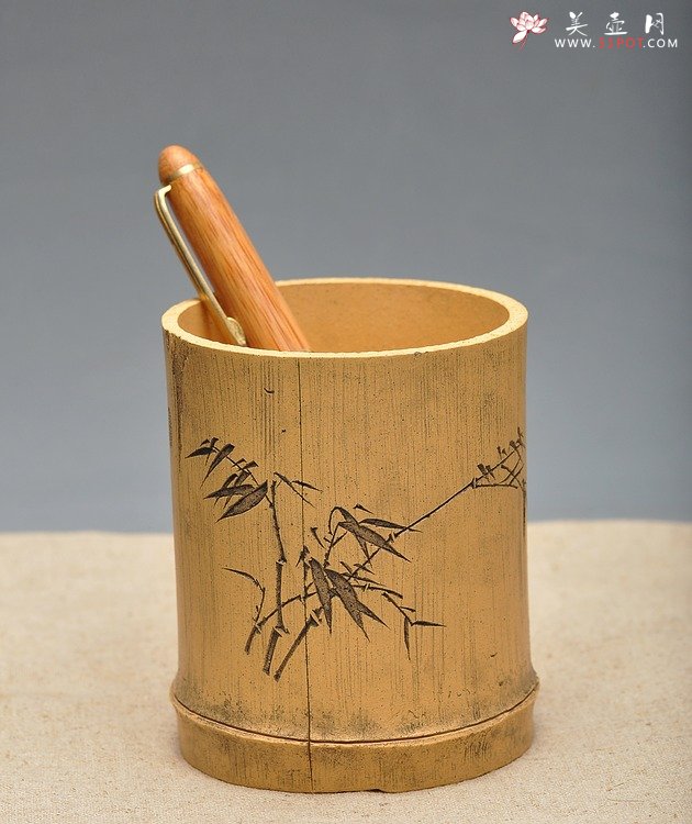 紫砂壶图片：淸韵 全手竹节笔筒  张听刚装饰 耐品雅趣 3式 - 宜兴紫砂壶网