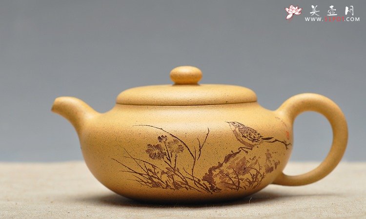 紫砂壶图片：淡雅得趣 文气小鸟 鼓韵 - 宜兴紫砂壶网