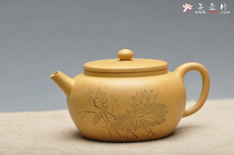 紫砂壶图片：国助工和石装饰 荷深水风阔,雨过清香发 全手古柿 - 宜兴紫砂壶网