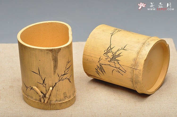 紫砂壶图片：淸韵 全手竹节笔筒  张听刚装饰 耐品雅趣 3式 - 宜兴紫砂壶网