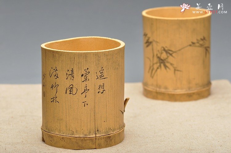 紫砂壶图片：淸韵 全手竹节笔筒  张听刚装饰 耐品雅趣 3式 - 宜兴紫砂壶网