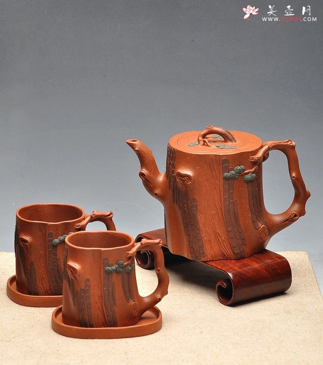 紫砂壶图片：挺拔俊秀 生机盎然 全手精品 青松套组 - 宜兴紫砂壶网