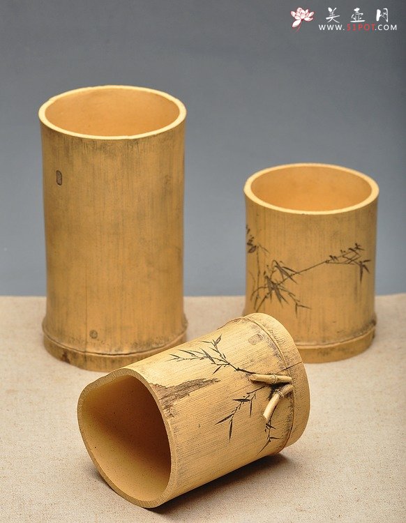 紫砂壶图片：淸韵 全手竹节笔筒  张听刚装饰 耐品雅趣 3式 - 宜兴紫砂壶网