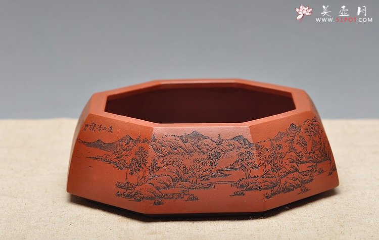 紫砂壶图片：山水怡情 全手工八方小水洗 - 宜兴紫砂壶网