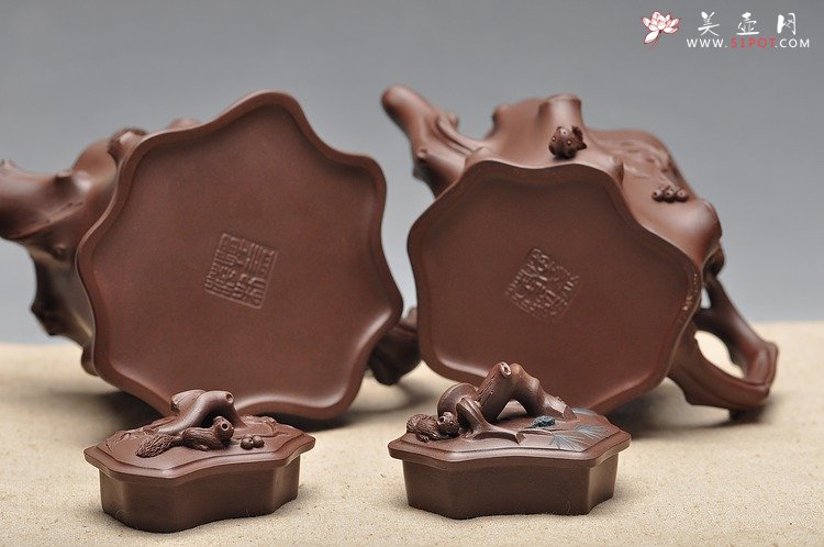 紫砂壶图片：恽益萍 松鼠葡萄桩 松鼠松桩 - 宜兴紫砂壶网