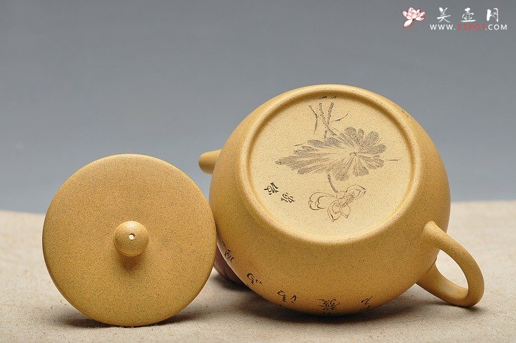 紫砂壶图片：国助工和石装饰 荷深水风阔,雨过清香发 全手古柿 - 宜兴紫砂壶网