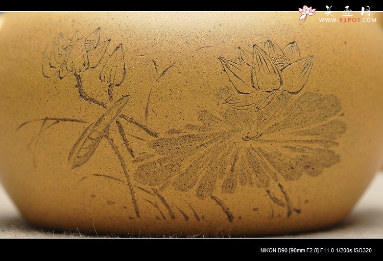 紫砂壶图片：国助工和石装饰 荷深水风阔,雨过清香发 全手古柿 - 宜兴紫砂壶网