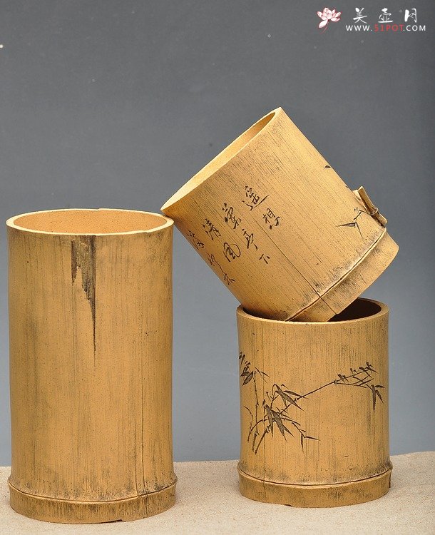 紫砂壶图片：淸韵 全手竹节笔筒  张听刚装饰 耐品雅趣 3式 - 宜兴紫砂壶网