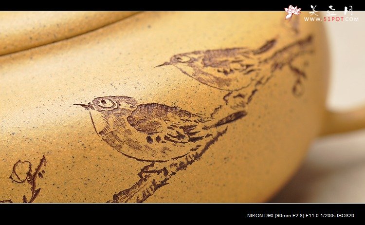 紫砂壶图片：淡雅得趣 文气小鸟 鼓韵 - 宜兴紫砂壶网