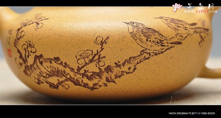 紫砂壶图片：淡雅得趣 文气小鸟 鼓韵 - 宜兴紫砂壶网