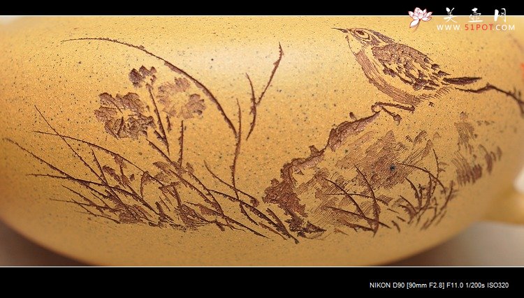 紫砂壶图片：淡雅得趣 文气小鸟 鼓韵 - 宜兴紫砂壶网