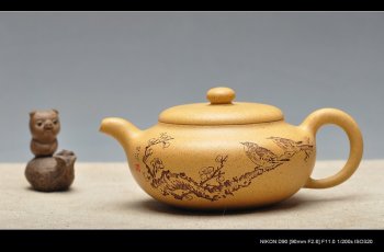 紫砂壶图片：淡雅得趣 文气小鸟 鼓韵 - 宜兴紫砂壶网