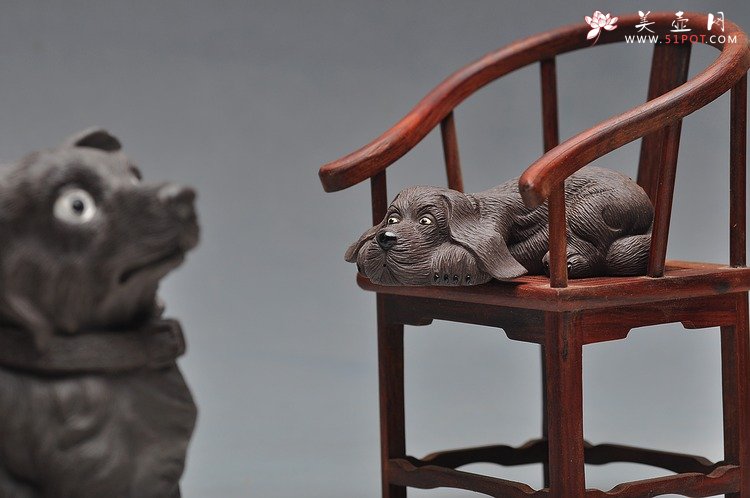 紫砂壶图片：栩栩如生 拉毛狗 一对~ 好玩 - 宜兴紫砂壶网