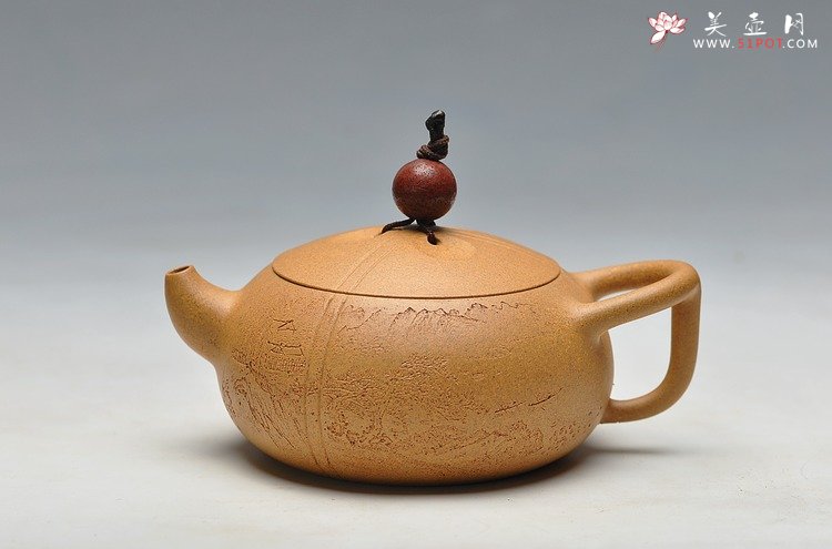 紫砂壶图片：摹玉成窑之味 深得其妙 李彦雄装饰 全手东石逸品 曲峰原创 - 宜兴紫砂壶网