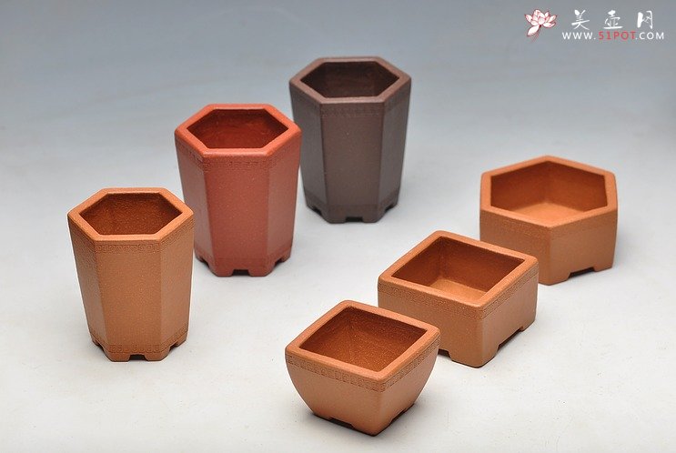 紫砂壶图片：6个微型花盆 玩玩盆景 玩玩砂料 玩玩全手镶片 - 宜兴紫砂壶网