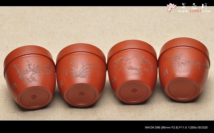 紫砂壶图片：品茗杯套组  泥绘精品 朱泥 - 宜兴紫砂壶网