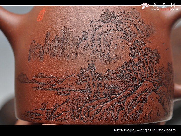 紫砂壶图片：通景山水 丰润挺拔 全手汉铎 优质地槽青   - 宜兴紫砂壶网