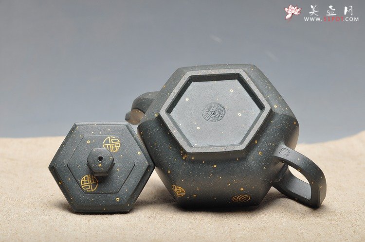 紫砂壶图片：经典墨绿泥 满金福 器形优雅 泥色别致 全手中雪华 - 宜兴紫砂壶网