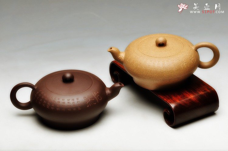 紫砂壶图片：一对小品 实用茶器 如意心经 - 宜兴紫砂壶网
