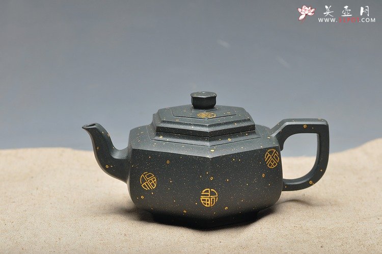 紫砂壶图片：经典墨绿泥 满金福 器形优雅 泥色别致 全手中雪华 - 宜兴紫砂壶网