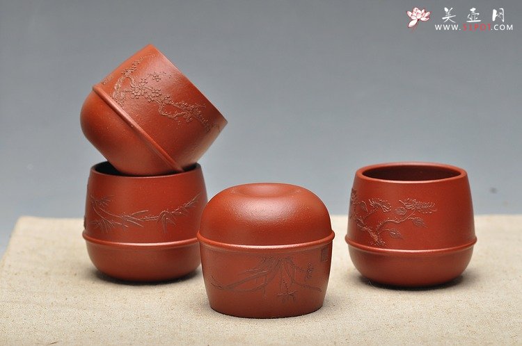 紫砂壶图片：品茗杯套组  泥绘精品 朱泥 - 宜兴紫砂壶网
