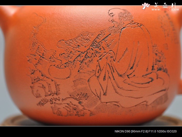 紫砂壶图片：经典实用器 细刻面壁图 匏尊 - 宜兴紫砂壶网