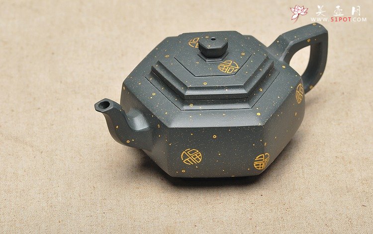 紫砂壶图片：经典墨绿泥 满金福 器形优雅 泥色别致 全手中雪华 - 宜兴紫砂壶网