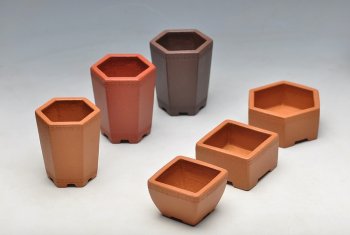 紫砂壶图片：6个微型花盆 玩玩盆景 玩玩砂料 玩玩全手镶片 - 宜兴紫砂壶网