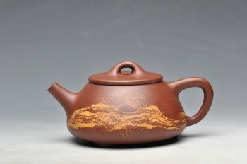 紫砂壶图片：通透绞泥 规整挺拔 耐品 平盖小石瓢 - 宜兴紫砂壶网