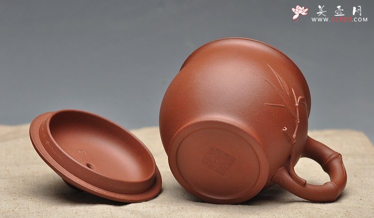 紫砂壶图片：精品竹节盖杯 好料，好工，好竹叶 - 宜兴紫砂壶网