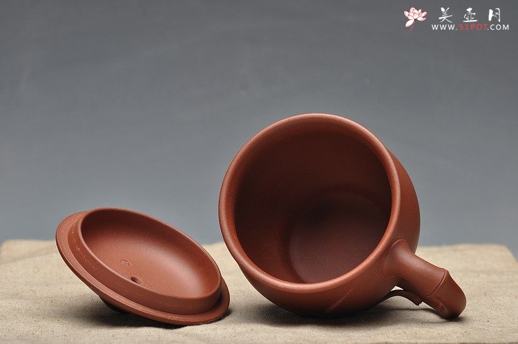 紫砂壶图片：精品竹节盖杯 好料，好工，好竹叶 - 宜兴紫砂壶网