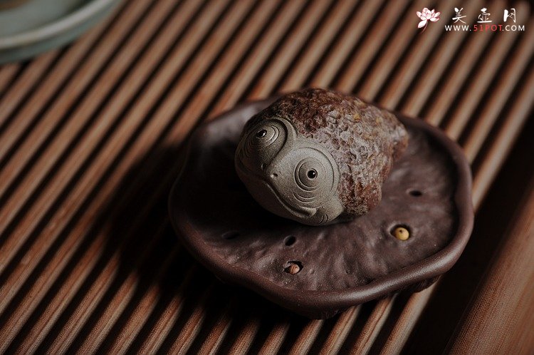 紫砂壶图片：憨态可掬 意趣之五彩金蟾 青灰段 - 宜兴紫砂壶网