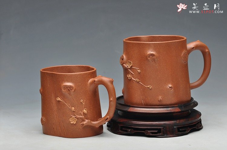 紫砂壶图片：全手立体梅花单杯 一对 - 宜兴紫砂壶网