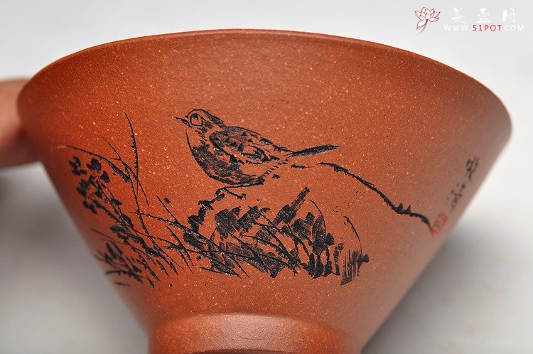 紫砂壶图片：八大风格之 高温小红泥圆亭杯 降坡泥斗笠杯 - 宜兴紫砂壶网