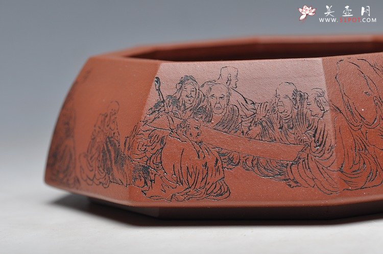 紫砂壶图片：面面是佛 人物线条张弛有力 耐品 全手八方水洗 笔洗 - 宜兴紫砂壶网