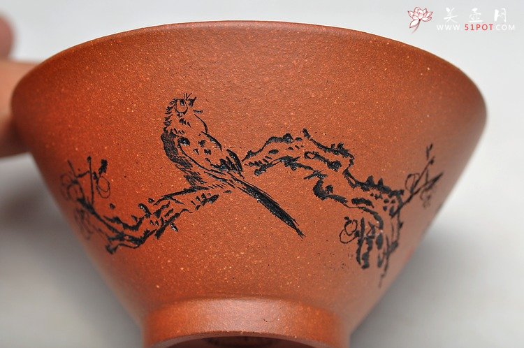 紫砂壶图片：八大风格之 高温小红泥圆亭杯 降坡泥斗笠杯 - 宜兴紫砂壶网